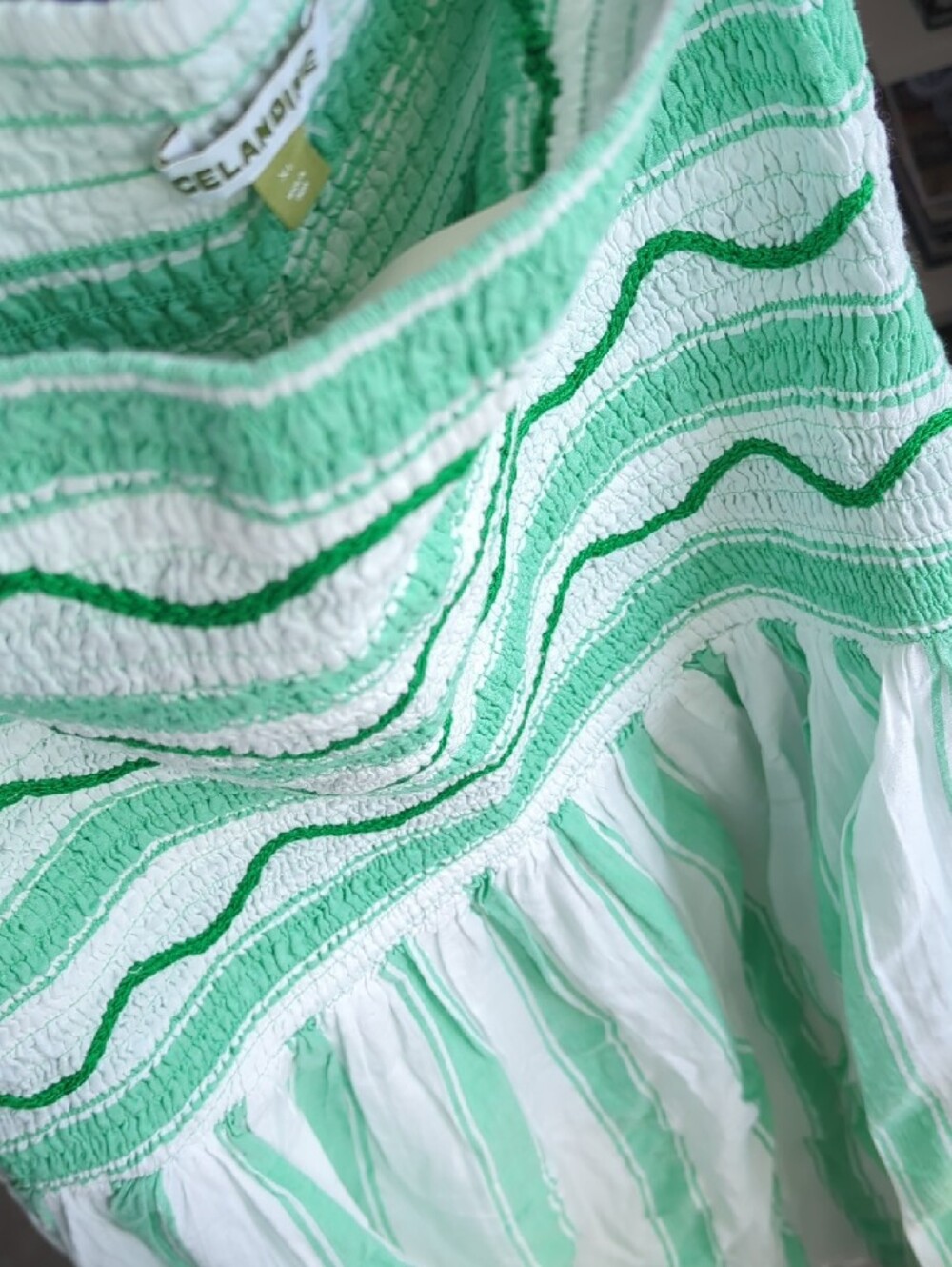 NWT🔖XL Anthropologie Strapless Green and White Smocked Dress - Picture 4 of 12